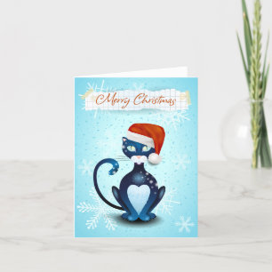 Frohe Weihnachten mit schwarzer Katze mit Santa's