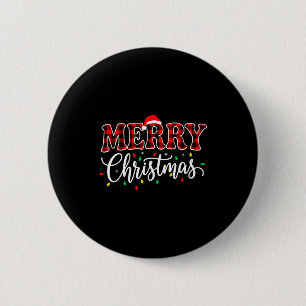 Frohe Weihnachten mit schwarzer und roter Karo-Fam Button