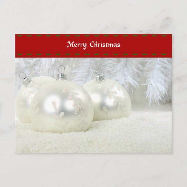 Frohe Weihnachten mit Silberschmuck und Schnee Postkarte (Vorderseite)