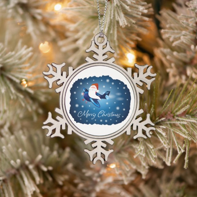 Frohe Weihnachten mit Weihnachten Schneeflocken Zinn-Ornament (Baum)