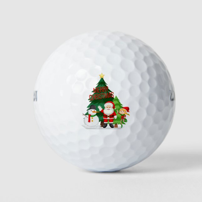 Frohe Weihnachten mit Weihnachten, Schneemann und  Golfball (Vorderseite)