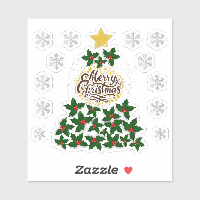 Frohe Weihnachten mit Weihnachtsbaum Aufkleber (Blatt)