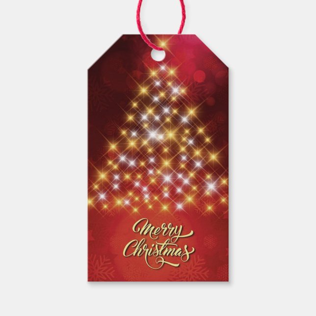 Frohe Weihnachten mit Weihnachtsbaum Geschenkanhänger (Vorderseite)
