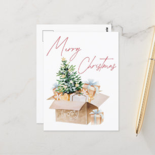 Frohe Weihnachten mit Weihnachtsbaum und Geschenke Postkarte
