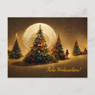 Frohe Weihnachten mit Weihnachtsbaum und Mond. Postkarte