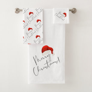 Frohe Weihnachten mit Weihnachtsmannmütze Badhandtuch Set