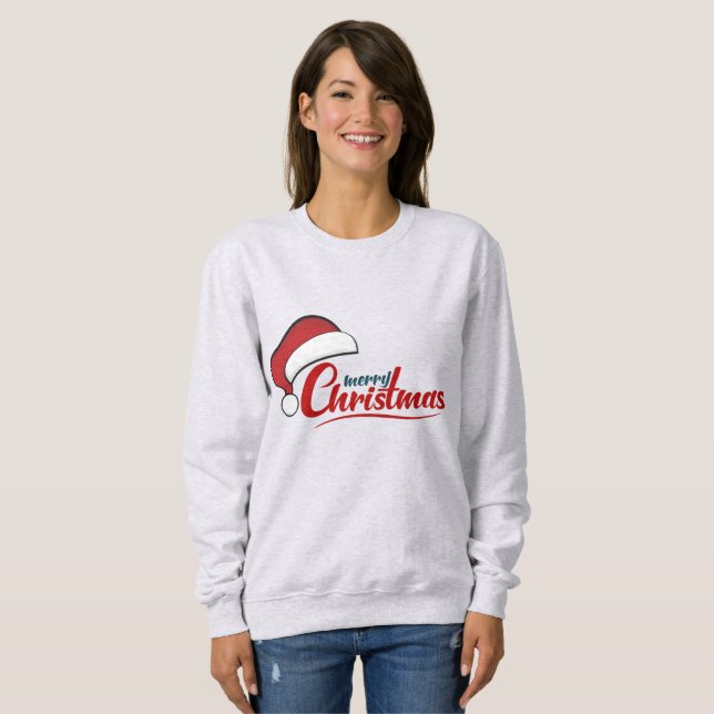 Frohe Weihnachten mit Weihnachtsmannmütze Sweatshirt (Vorne ganz)
