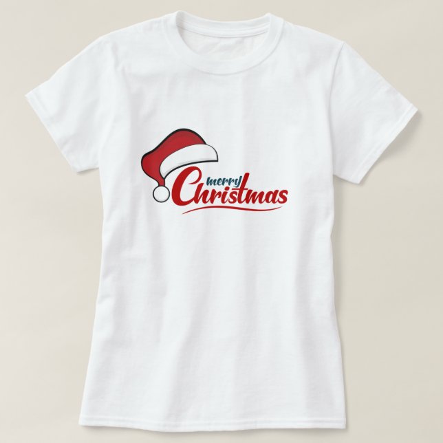 Frohe Weihnachten mit Weihnachtsmannmütze T-Shirt (Design vorne)