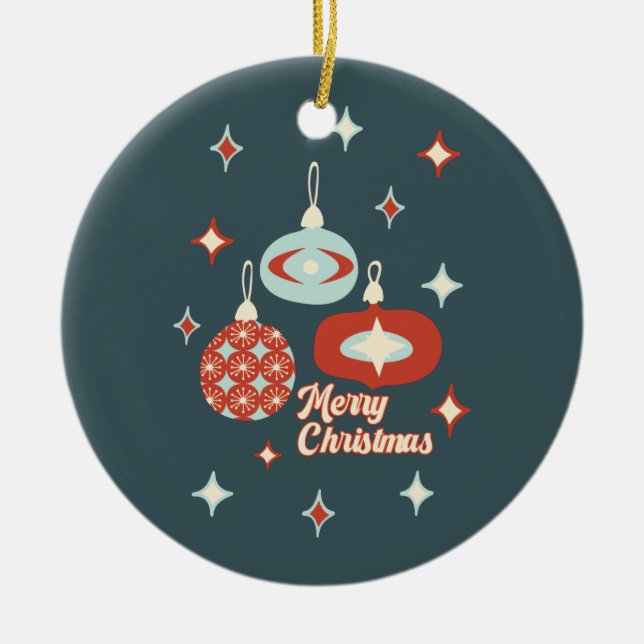 Frohe Weihnachten Mitte des Jahrhunderts Moderne Keramik Ornament (Vorne)