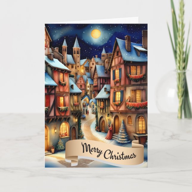 Frohe Weihnachten Mittelalter Dorf Urlaubsszene (Vorderseite)
