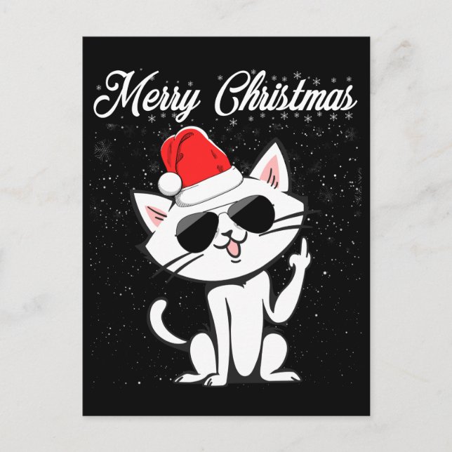 Frohe Weihnachten Mittelfinger Rude Xmas Cat Ugly Postkarte (Vorderseite)