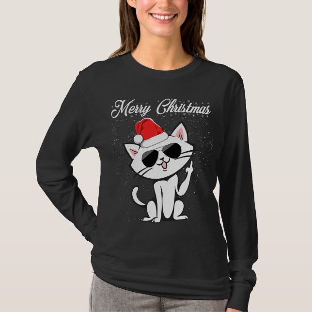 Frohe Weihnachten Mittelfinger Rude Xmas Cat Ugly T-Shirt (Vorderseite)