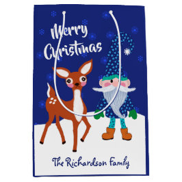 Frohe Weihnachten Mitternacht Blue Gnome Deer Mittlere Geschenktüte