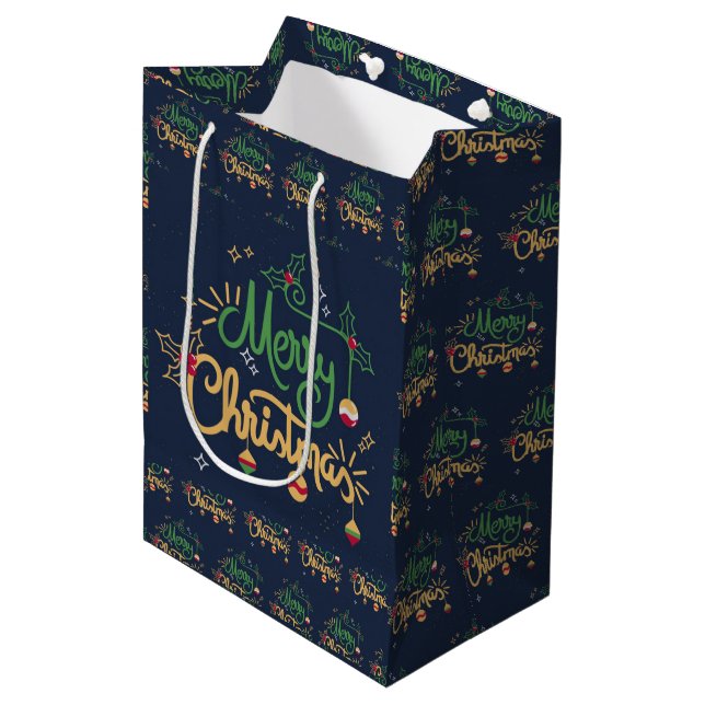 Frohe Weihnachten Mittlere Geschenktüte (Vorderseite Schrägansicht)