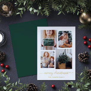 Frohe Weihnachten Modern Four foto Collage Gold Folien Feiertagskarte