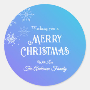 Frohe Weihnachten Modern  Schneeflocke Lila Blau Runder Aufkleber