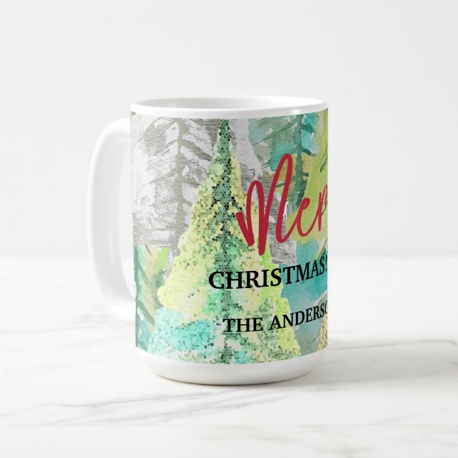 Frohe Weihnachten Moderne Abstrakte Winterfarbe Kaffeetasse (Vorderseite Links)