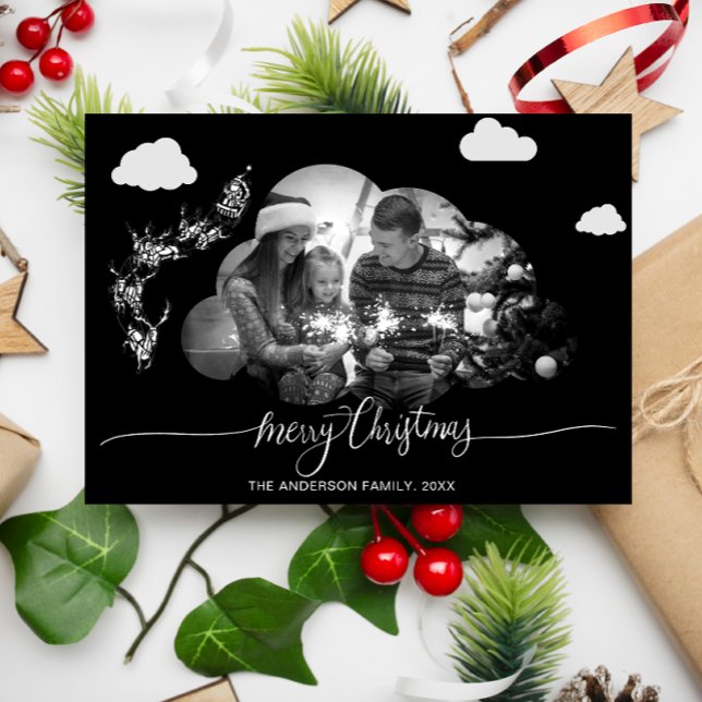 Frohe Weihnachten Moderne Black Cloud Foto Hollida Einladung (Von Creator hochgeladen)