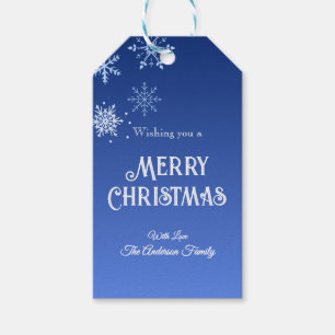 Frohe Weihnachten Moderne Blaue Schneeflocken Geschenkanhänger