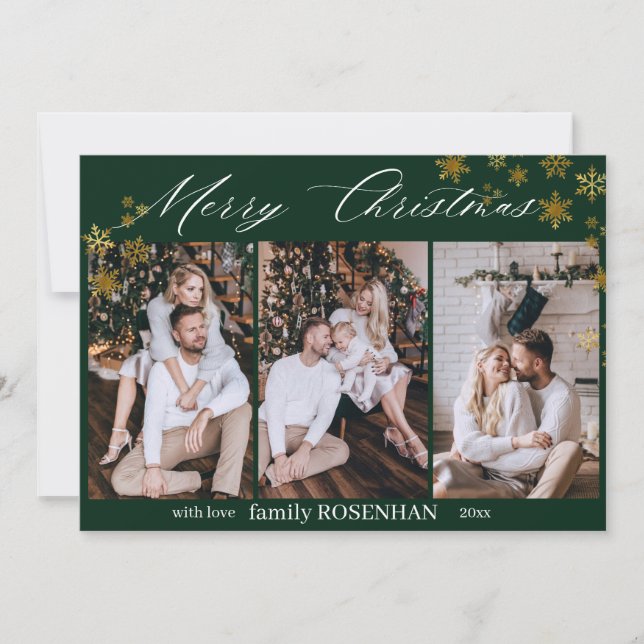 Frohe Weihnachten Moderne Collage Snowflakes Grün (Vorderseite)