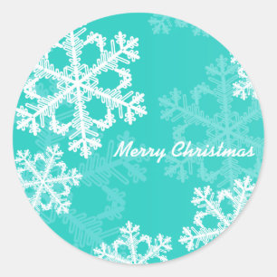 Frohe Weihnachten Moderne Cyan Snowflakes Muster Runder Aufkleber