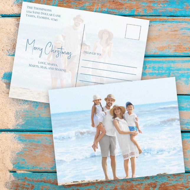 Frohe Weihnachten Moderne einfache Blue Sand Dolla (Holiday Christmas Noel Sand Dollar Beach Typography Postcard.)