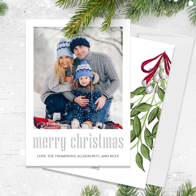 Frohe Weihnachten Moderne einfache Mistletoe Elega (Simple Merry Christmas holiday card with a single photo layout. )