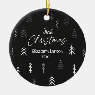 Frohe Weihnachten Moderne Elegant Black First Baby Keramik Ornament