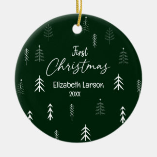 Frohe Weihnachten Moderne Elegant Green First Baby Keramik Ornament