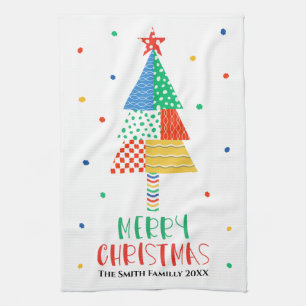 Frohe Weihnachten Moderne farbenfrohe Feiertagskar Geschirrtuch