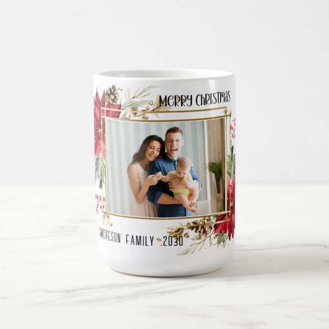Frohe Weihnachten Moderne Foto rote Blumen Kaffeetasse (Mittel)