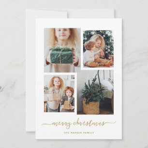 Frohe Weihnachten   Moderne Gold Four Foto Collage