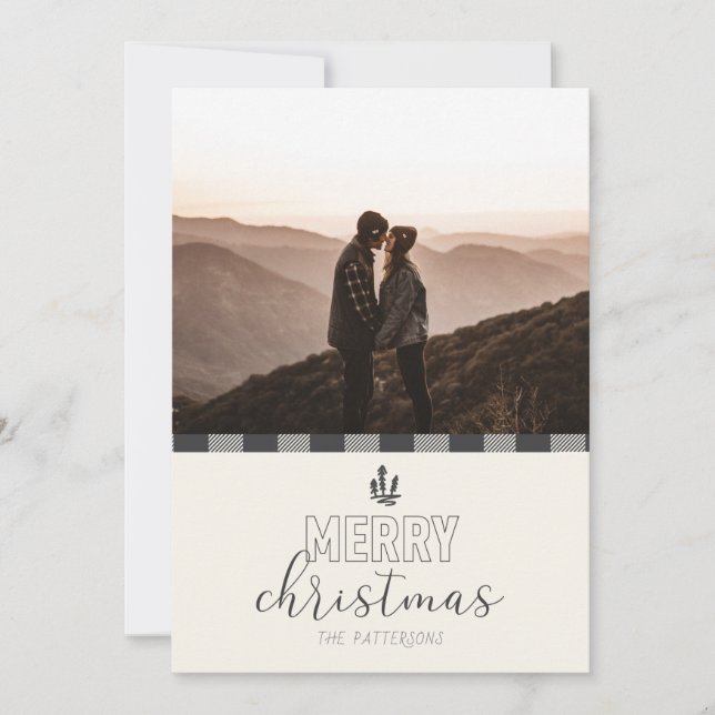 Frohe Weihnachten Moderne Gray Buffalo Karierte Ka (Vorderseite)