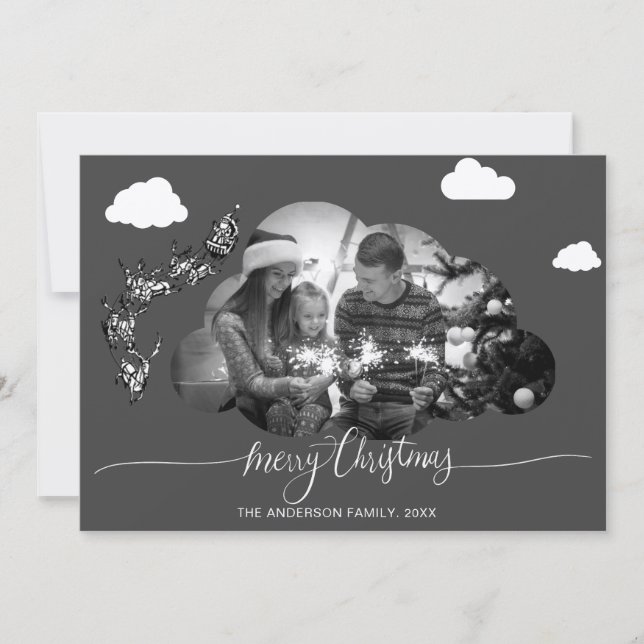 Frohe Weihnachten Moderne Gray Cloud Foto Holliday Einladung (Vorderseite)