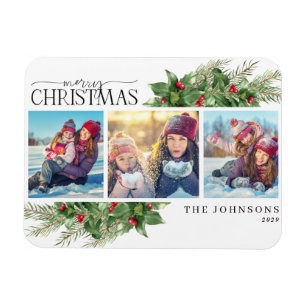 Frohe Weihnachten Moderne Holly Berry Foto Magnet