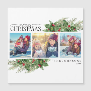 Frohe Weihnachten Moderne Holly Berry Foto Magnet