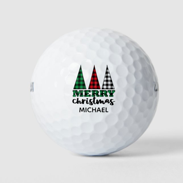 Frohe Weihnachten Moderne Karierte Bäume Personali Golfball (Vorderseite)