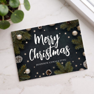 Frohe Weihnachten Moderne Kiefern-Ornamente Sterne Folien Feiertagspostkarte