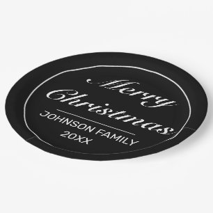 Frohe Weihnachten Moderne Minimalistisch Schwarz-w Pappteller