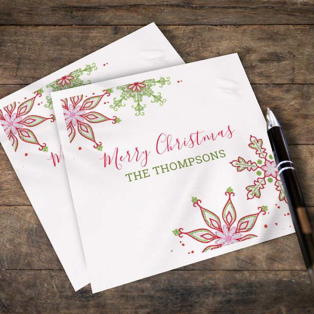 Frohe Weihnachten Moderne Niedliche Schneeflocken Serviette (Merry Christmas whimsical colorful snowflakes paper napkins. )