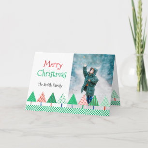 Frohe Weihnachten Moderne Patchwork-Weihnachtsbäum Dankeskarte