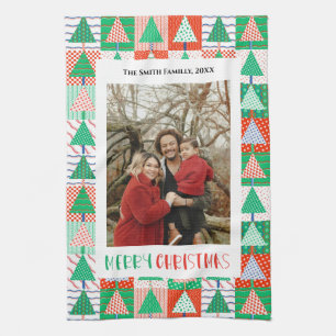 Frohe Weihnachten Moderne Patchwork-Weihnachtsbäum Geschirrtuch