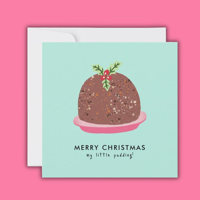 Frohe Weihnachten Moderne Pudding Illustration (Cute 'My Little Pudding' Christmas card)