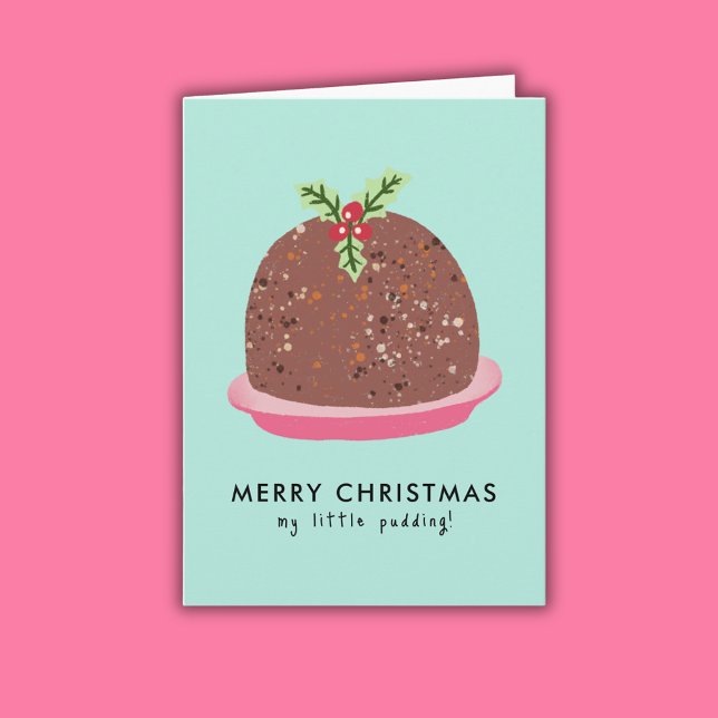 Frohe Weihnachten Moderne Pudding Illustration Karte (Cute 'My Little Pudding' Christmas card)