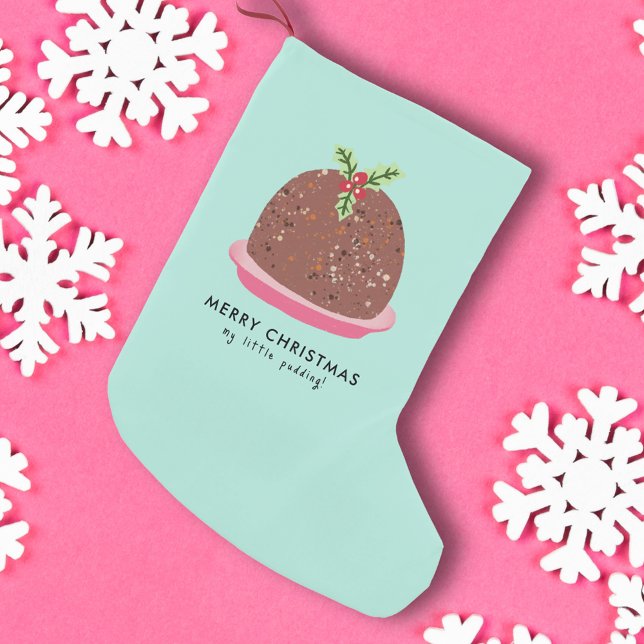 Frohe Weihnachten Moderne Pudding Illustration Kleiner Weihnachtsstrumpf (Merry Christmas My Little Pudding Christmas stocking.)