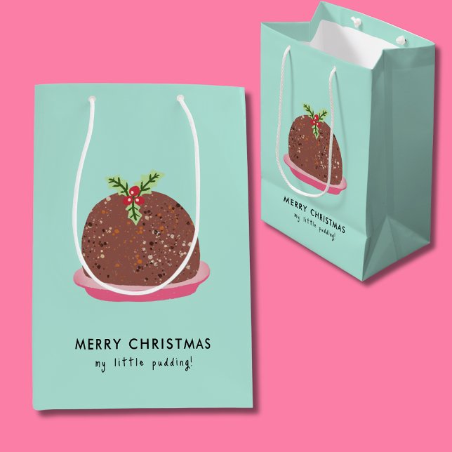 Frohe Weihnachten Moderne Pudding Illustration Mittlere Geschenktüte (Cute 'My Little Pudding' Christmas card gift bag)