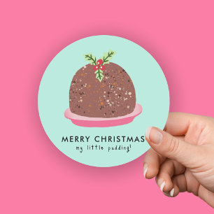 Frohe Weihnachten Moderne Pudding Illustration Runder Aufkleber