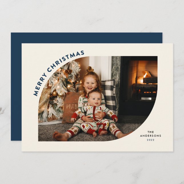 Frohe Weihnachten Moderne Rahmen Blue Letters (Vorne/Hinten)