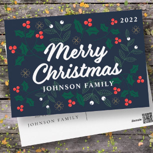 Frohe Weihnachten Moderne Red Holly Berries Foliag