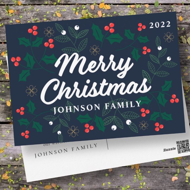 Frohe Weihnachten Moderne Red Holly Berries Foliag (Von Creator hochgeladen)